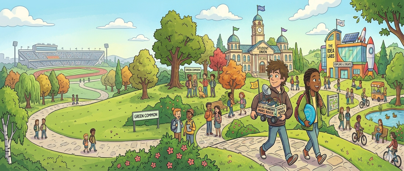 Catholic school campus with students